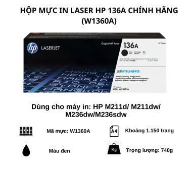 Hộp mực in laser đen HP 136A Original (W1360A)